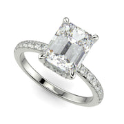 Pauline Emerald Cut Pave Hidden Halo 4 Prong Claw Set Engagement Ring Setting - Nivetta
